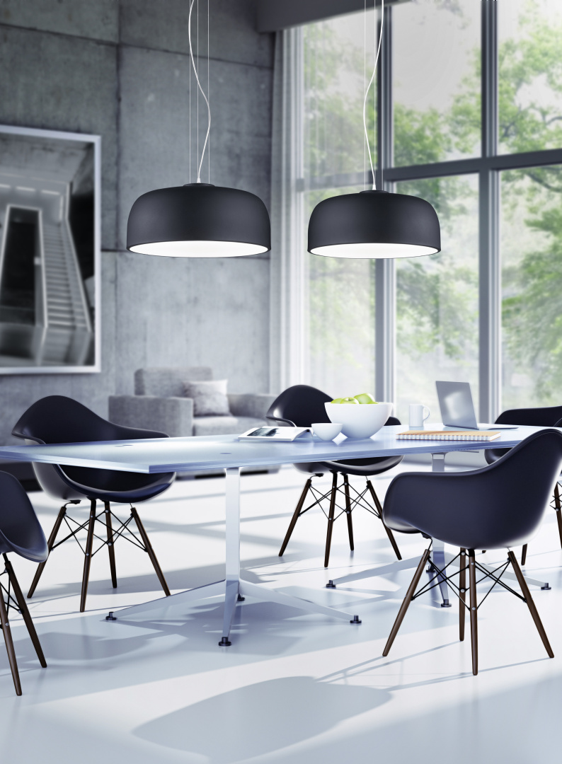 BARON SOSPENSIONE TONDA METALLO NERO CON DIFFUSORE SATINATO D.52 CM