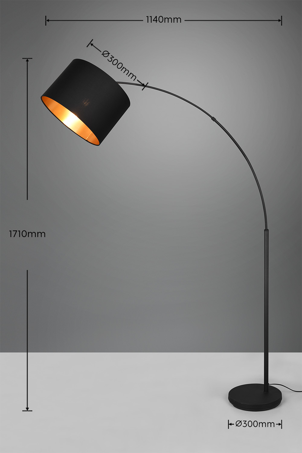 BOLIVIA PIANTANA METALLO NERO AD ARCO CON PARALUME NERO E ORO H. 171CM