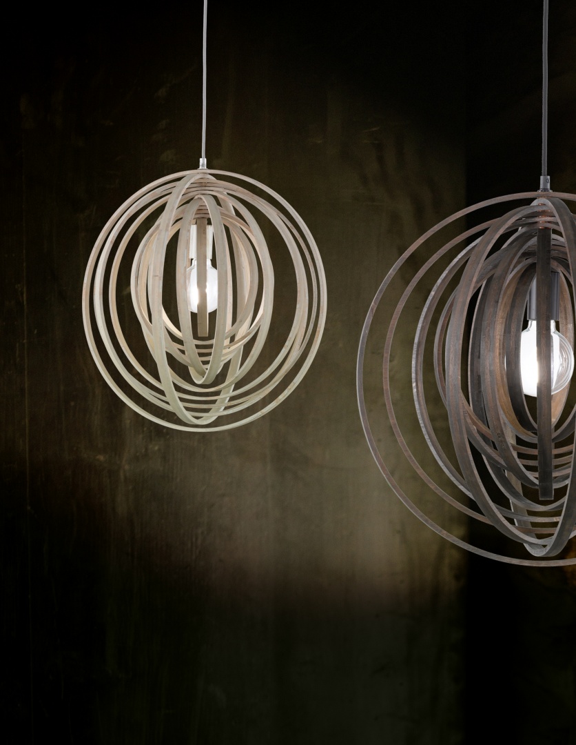 BOOLAN SOSPENSIONE SFERA CERCHI DI LEGNO MARRONE D. 50CM 