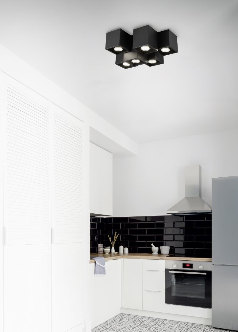 FERNANDO PLAFONIERA METALLO NERO OPACO 6 CUBETTI L. 37CM 