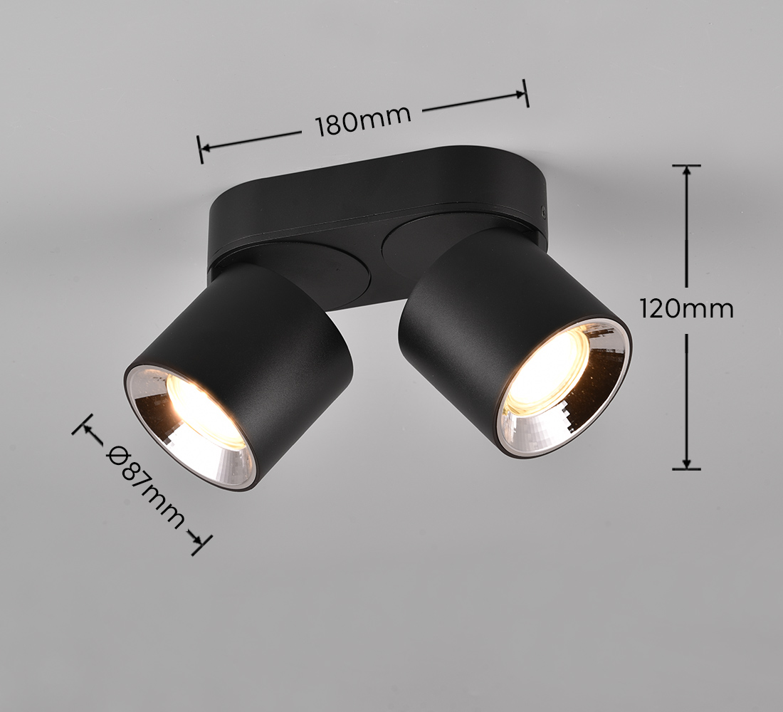 GUAYANA BARRA 2 SPOTS ORIENTABILI ANCHE DA INCASSO METALLO NERO L. 18CM