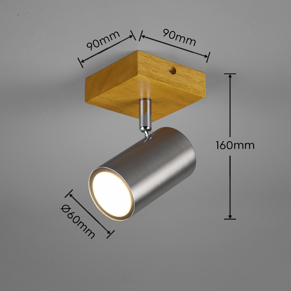 MARLEY BASE SPOT CIL. ACCIAIO BASE LEGNO NATURALE H. 16,5CM