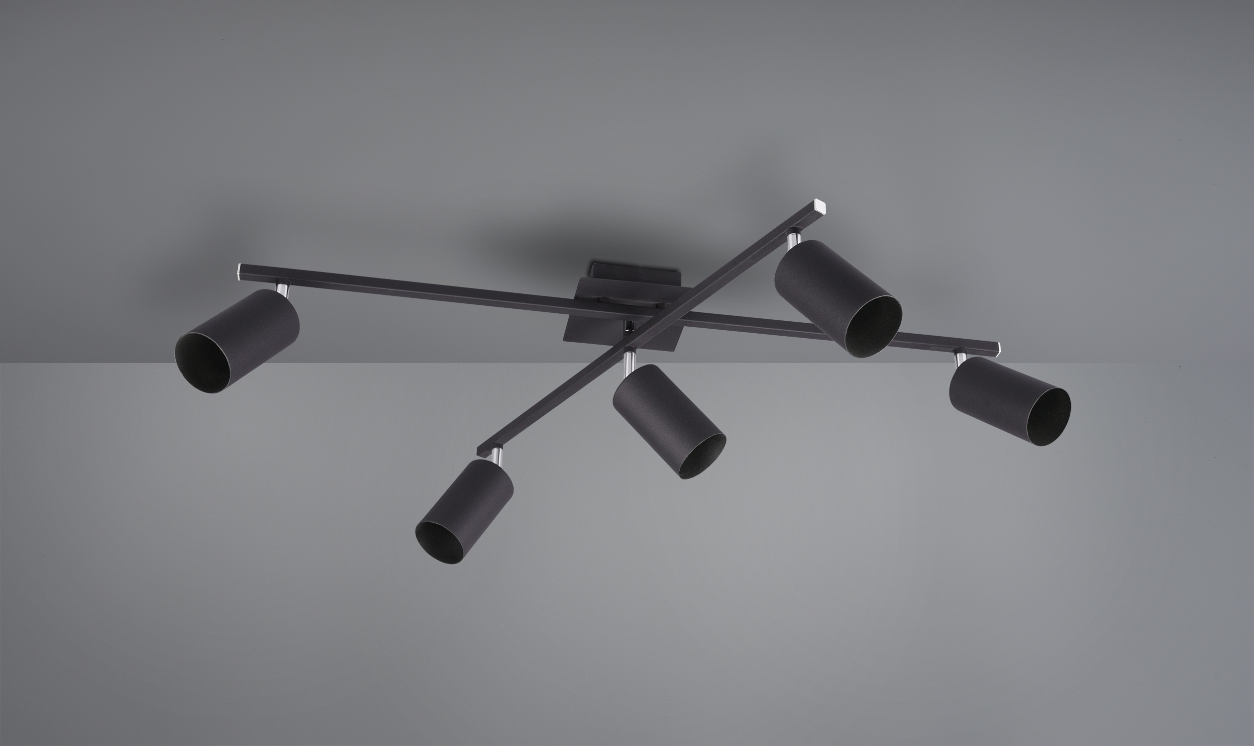 MARLEY PLAFONIERA 2 BARRE ORIENTABILI 5 SPOTS CILINDRO METALLO NERO L. 77,5CM 