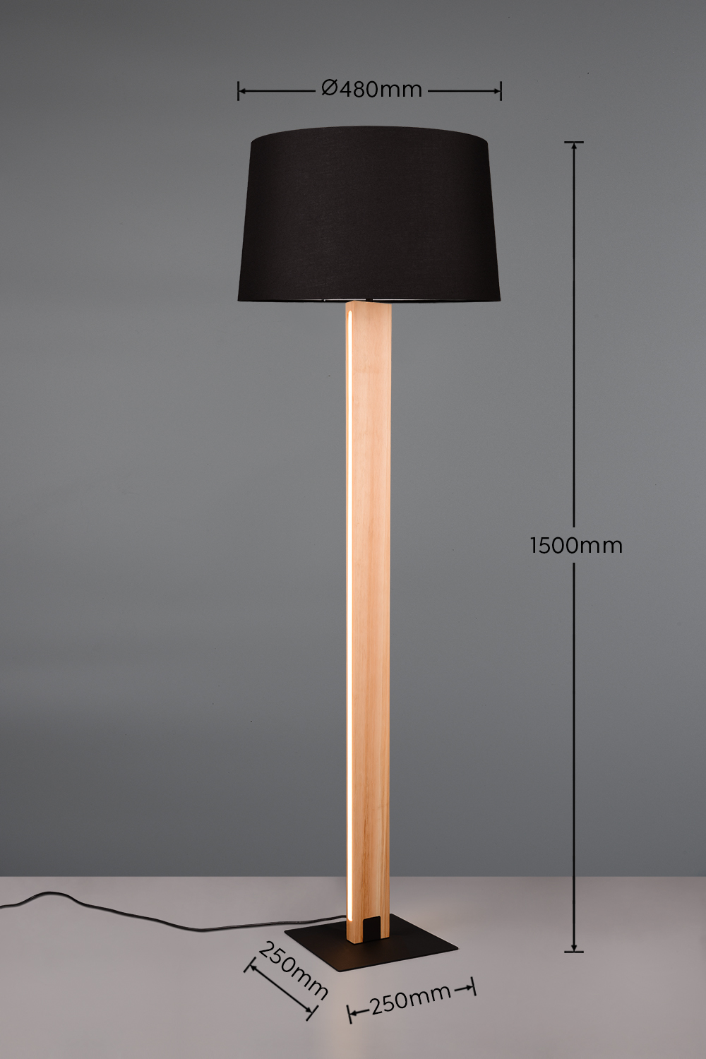 RAHUL PIANTANA TOUCH METALLO E PARALUME NERO E LEGNO CON LED H. 150CM