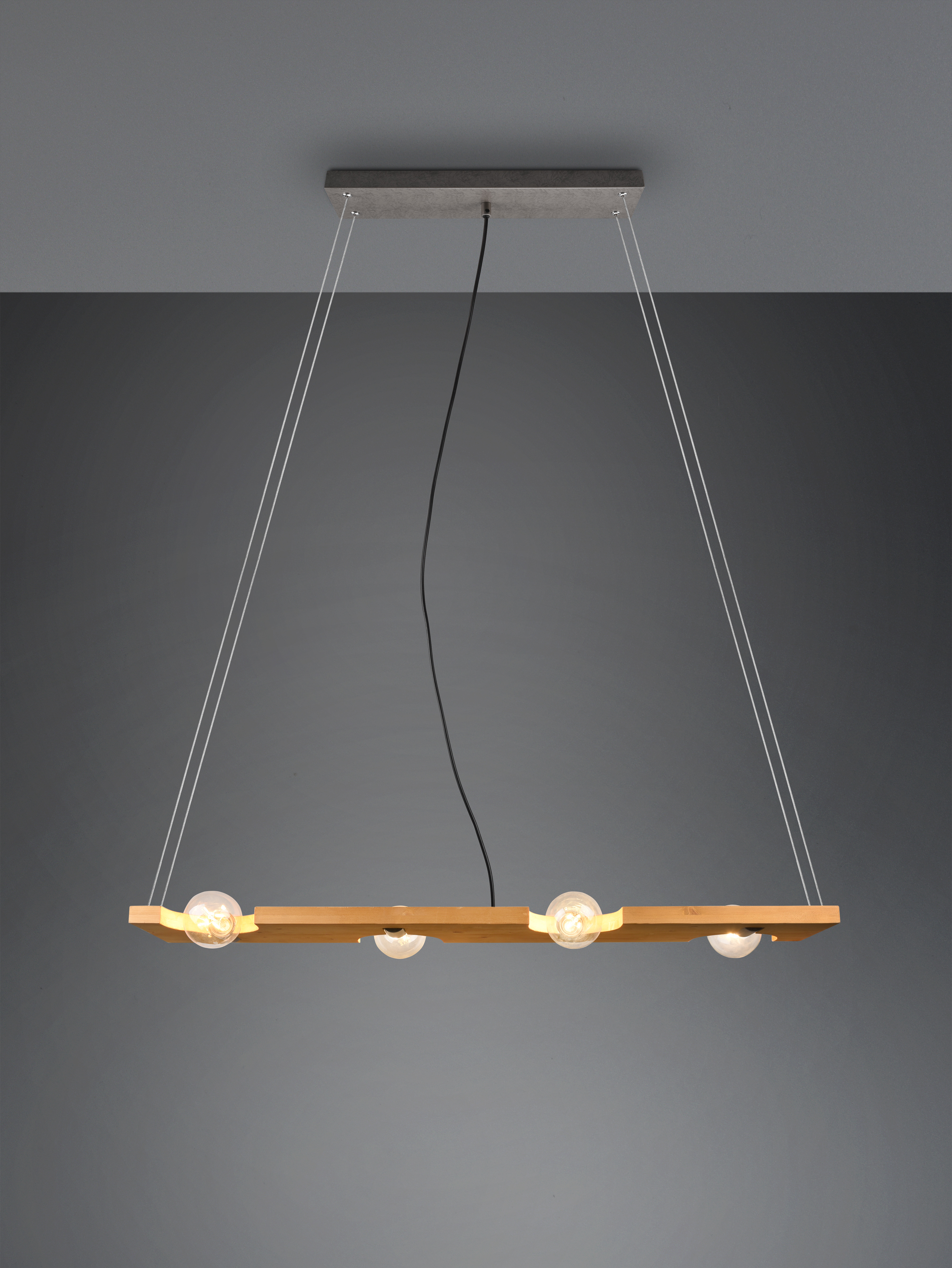 TAILOR SOSPENSIONE LEGNO NATURALE E METALLO ACCIAIO ANTICATO 4 LUCI L. 115CM