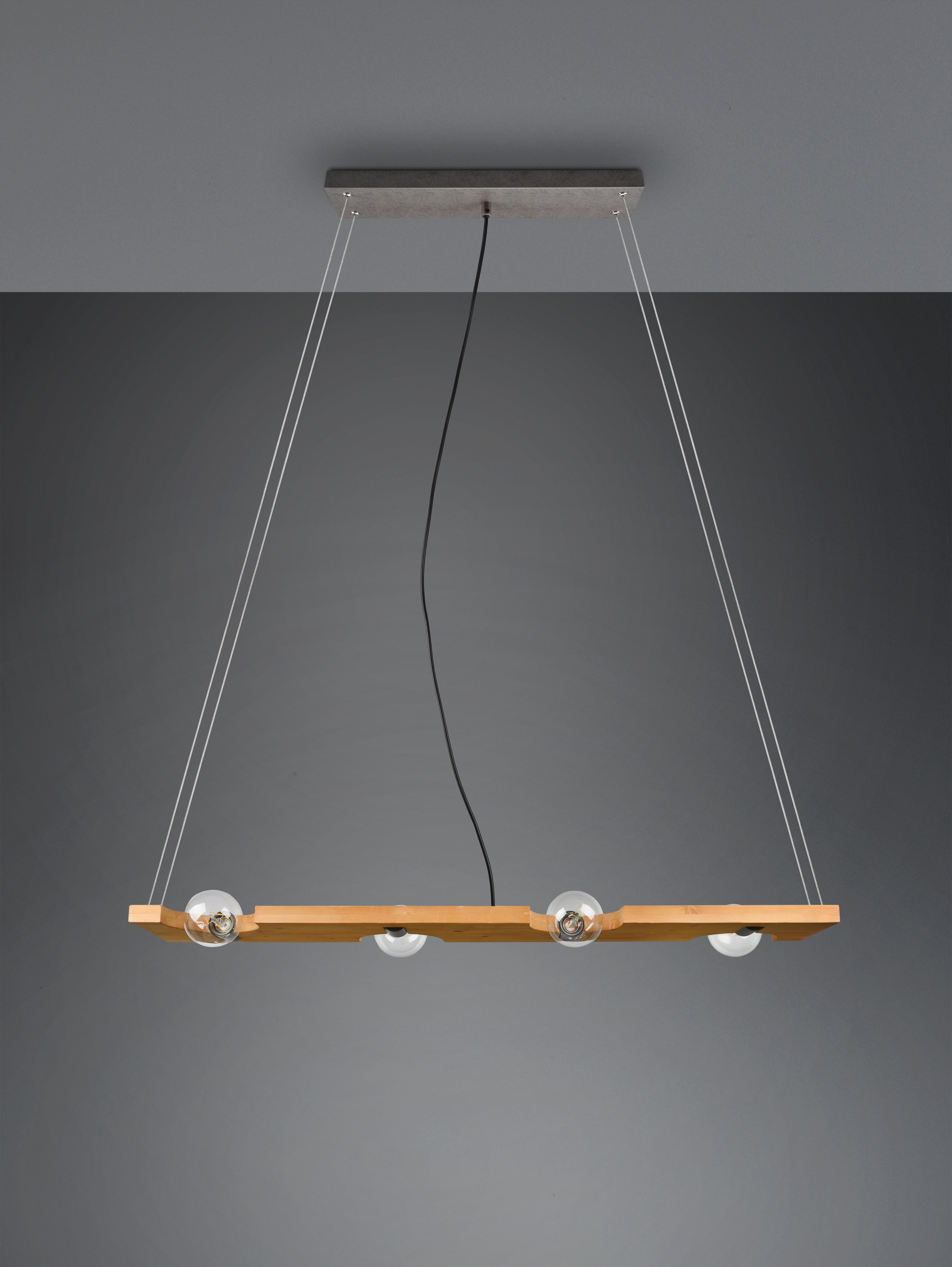 TAILOR SOSPENSIONE LEGNO NATURALE E METALLO ACCIAIO ANTICATO 4 LUCI L. 115CM