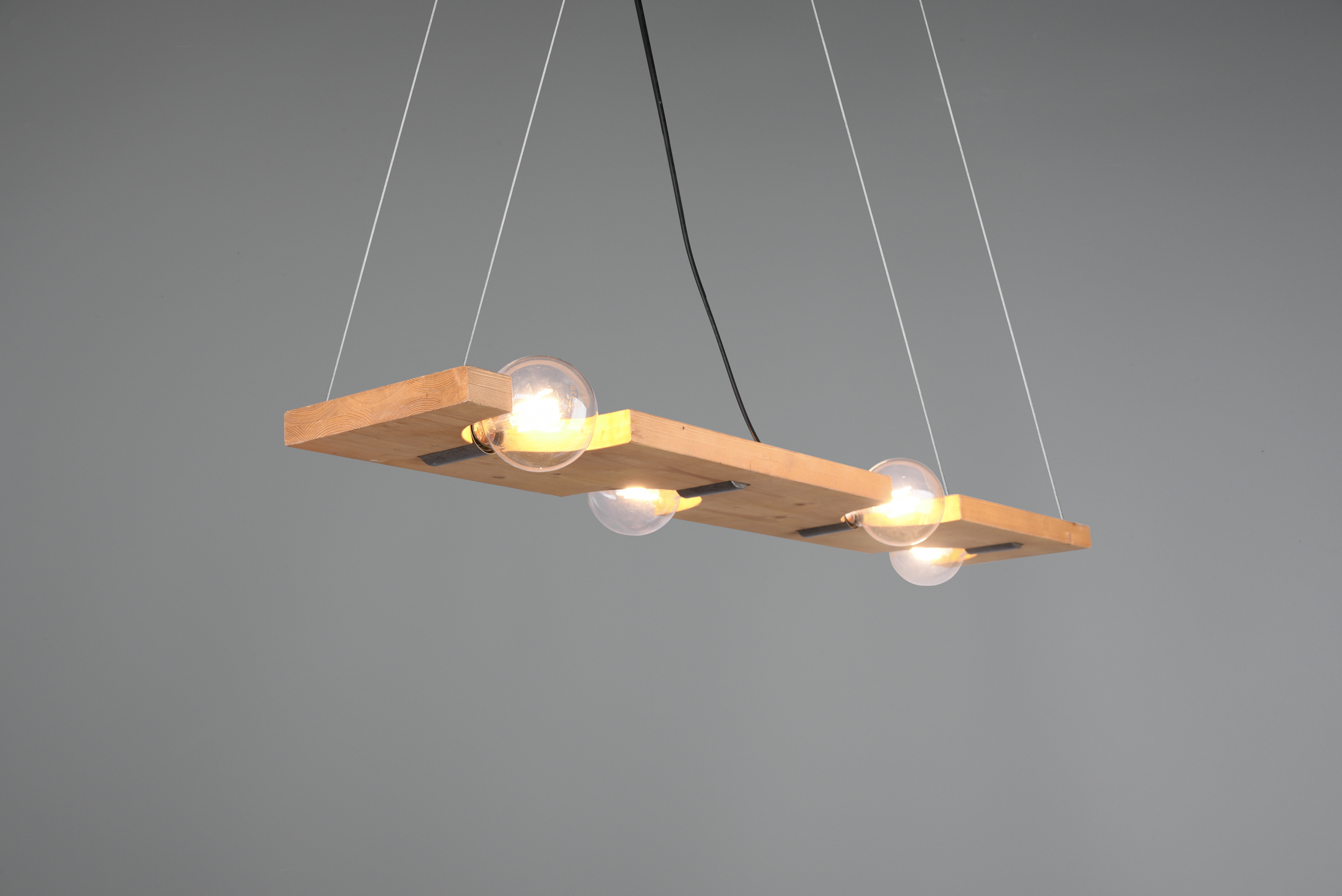 TAILOR SOSPENSIONE LEGNO NATURALE E METALLO ACCIAIO ANTICATO 4 LUCI L. 115CM