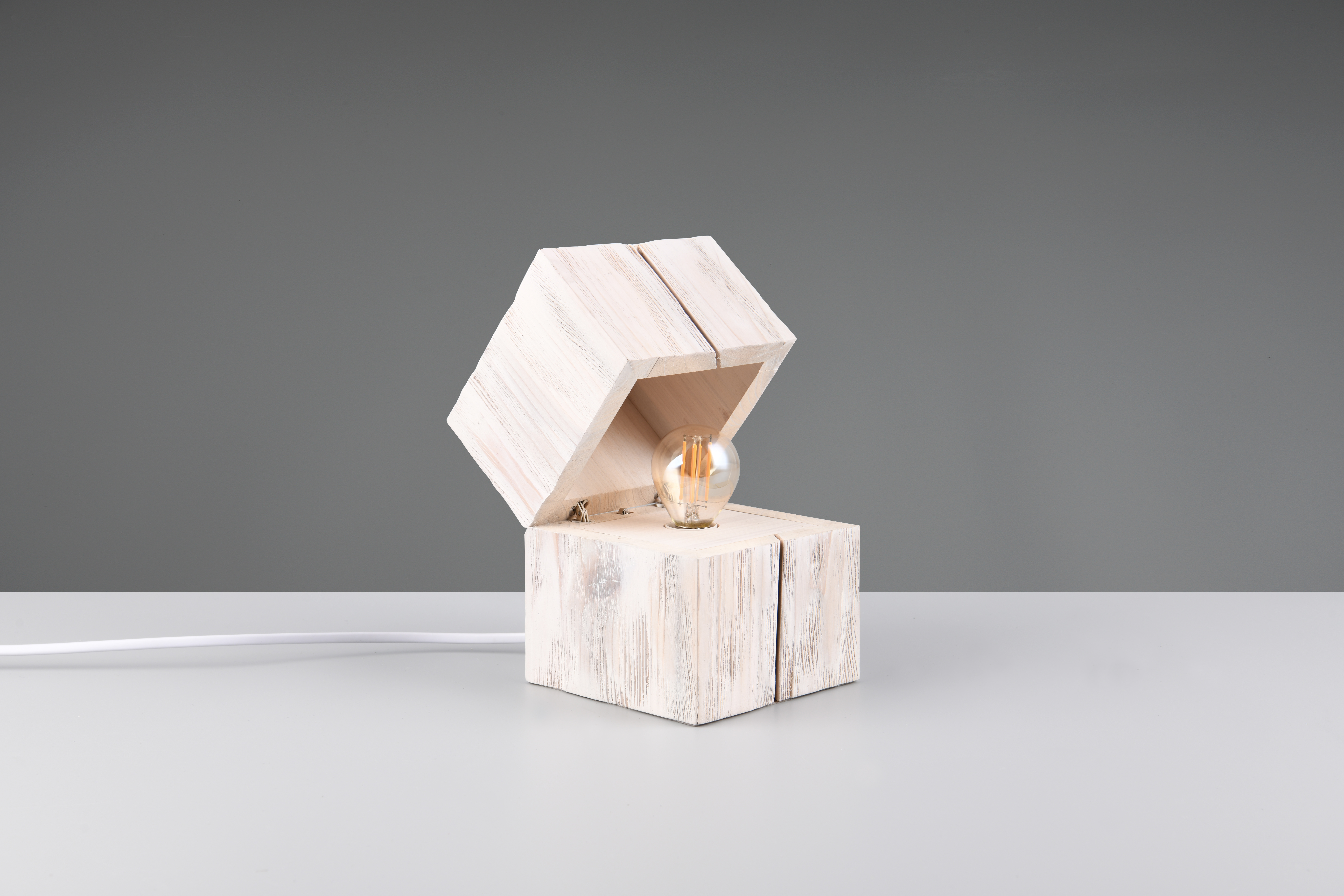 TREASURE LAMPADA DA TAVOLO E14-LED INCLUSA LEGNO BIANCO H. 16CM