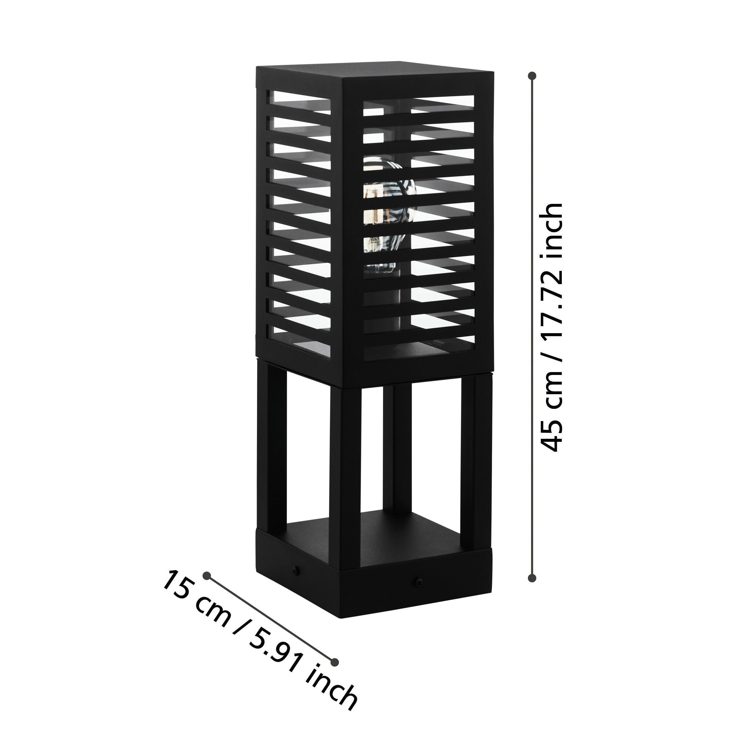 ALAMONTE 3 - Paletti basso - E27 1X60W - Struttura in alluminio, acciaio   / finitura nero; IP44;
L150 x 150 H450