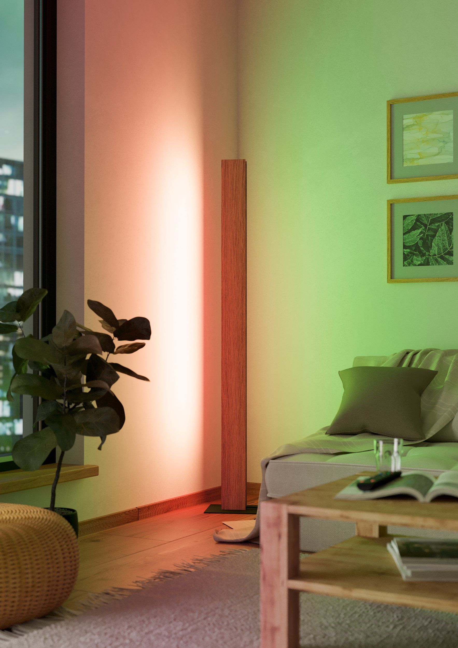 ANCHORENA-Z - Piantana - LED 35W 2700-6500K 3980Lm inclusa - Struttura in legno, acciaio / finitura marrone, nero; Diffusore in plastica / finitura bianco;
L105 x 55 H1500