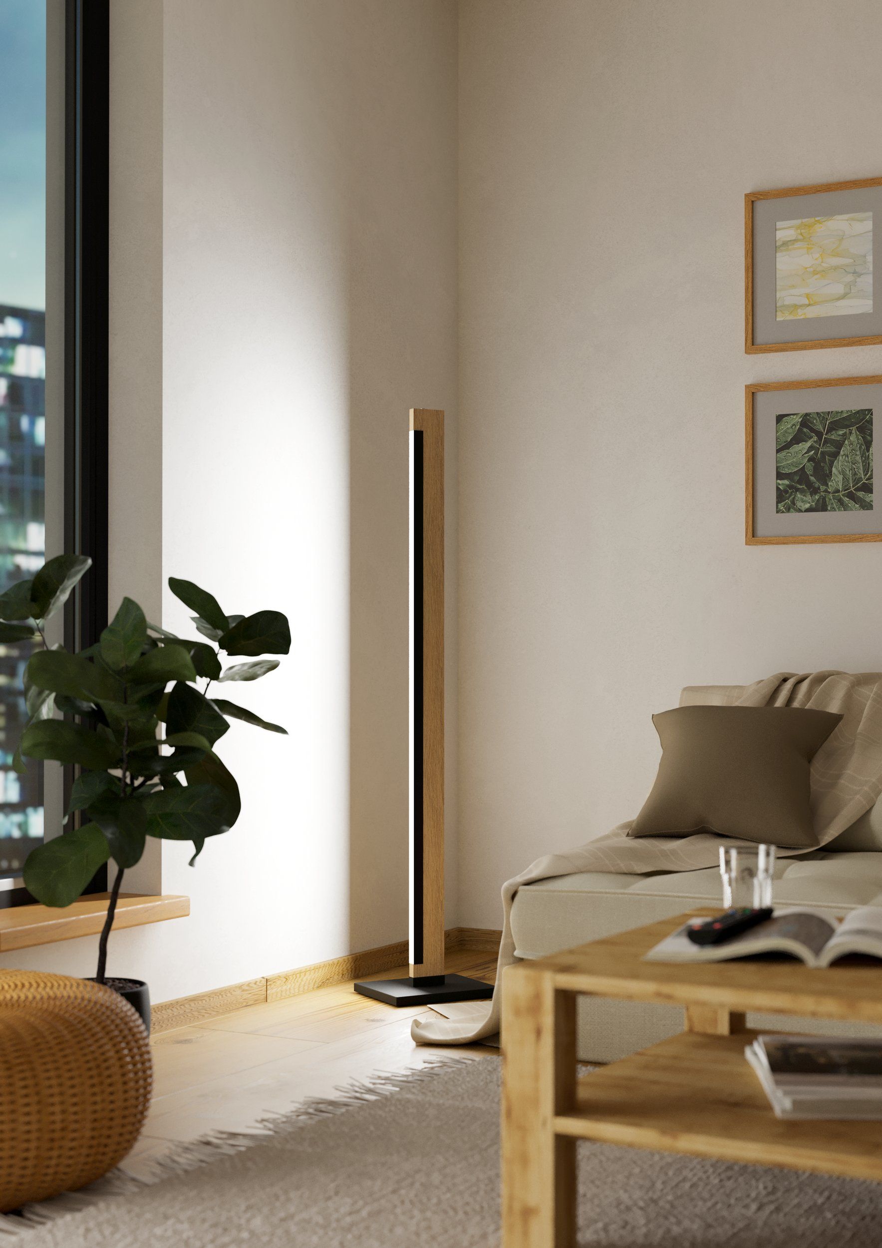 CAMACHO - Piantana - LED 19,5W 3000K 2400Lm inclusa - Struttura in metallo e legno / finitura nero, marrone; Diffusore in plastica / finitura bianco;
L75 x 20 H1260