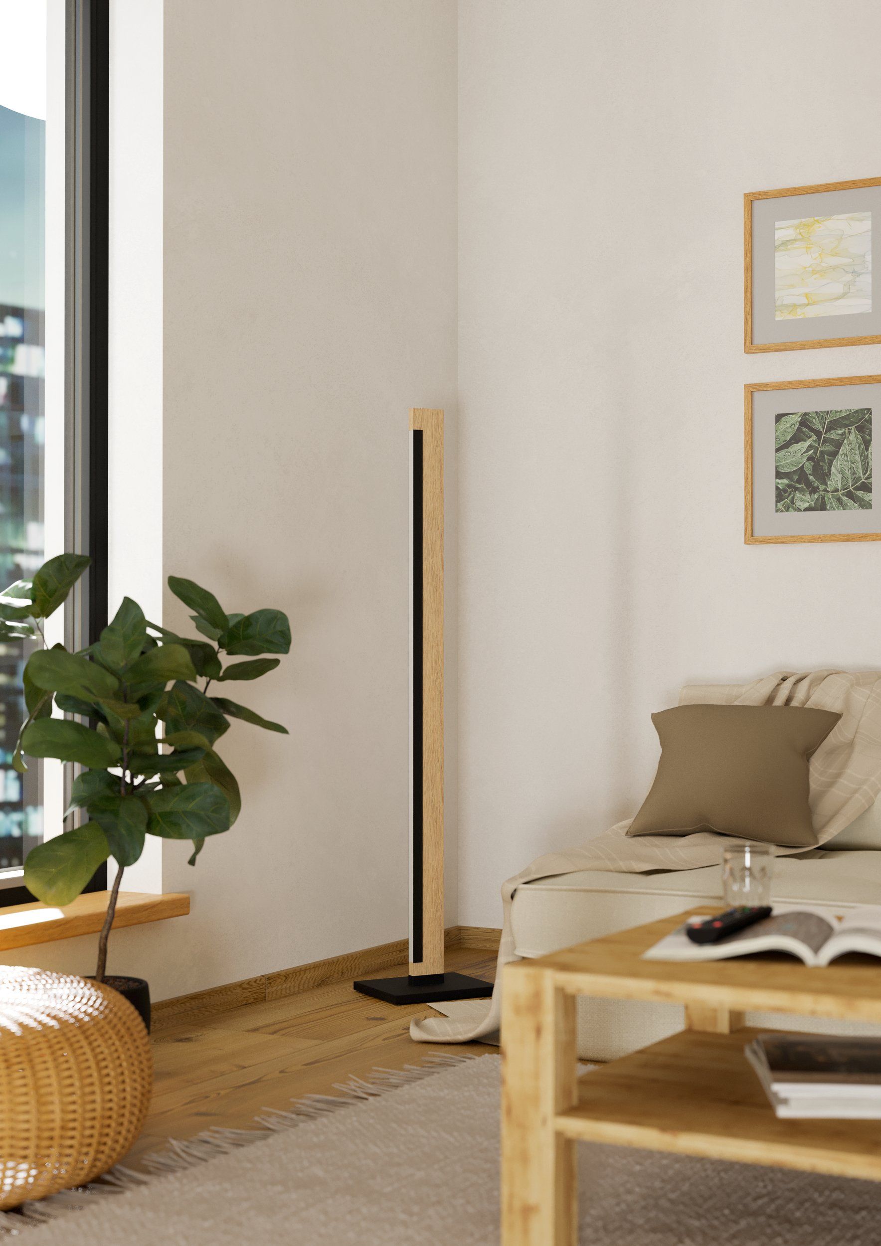 CAMACHO - Piantana - LED 19,5W 3000K 2400Lm inclusa - Struttura in metallo e legno / finitura nero, marrone; Diffusore in plastica / finitura bianco;
L75 x 20 H1260