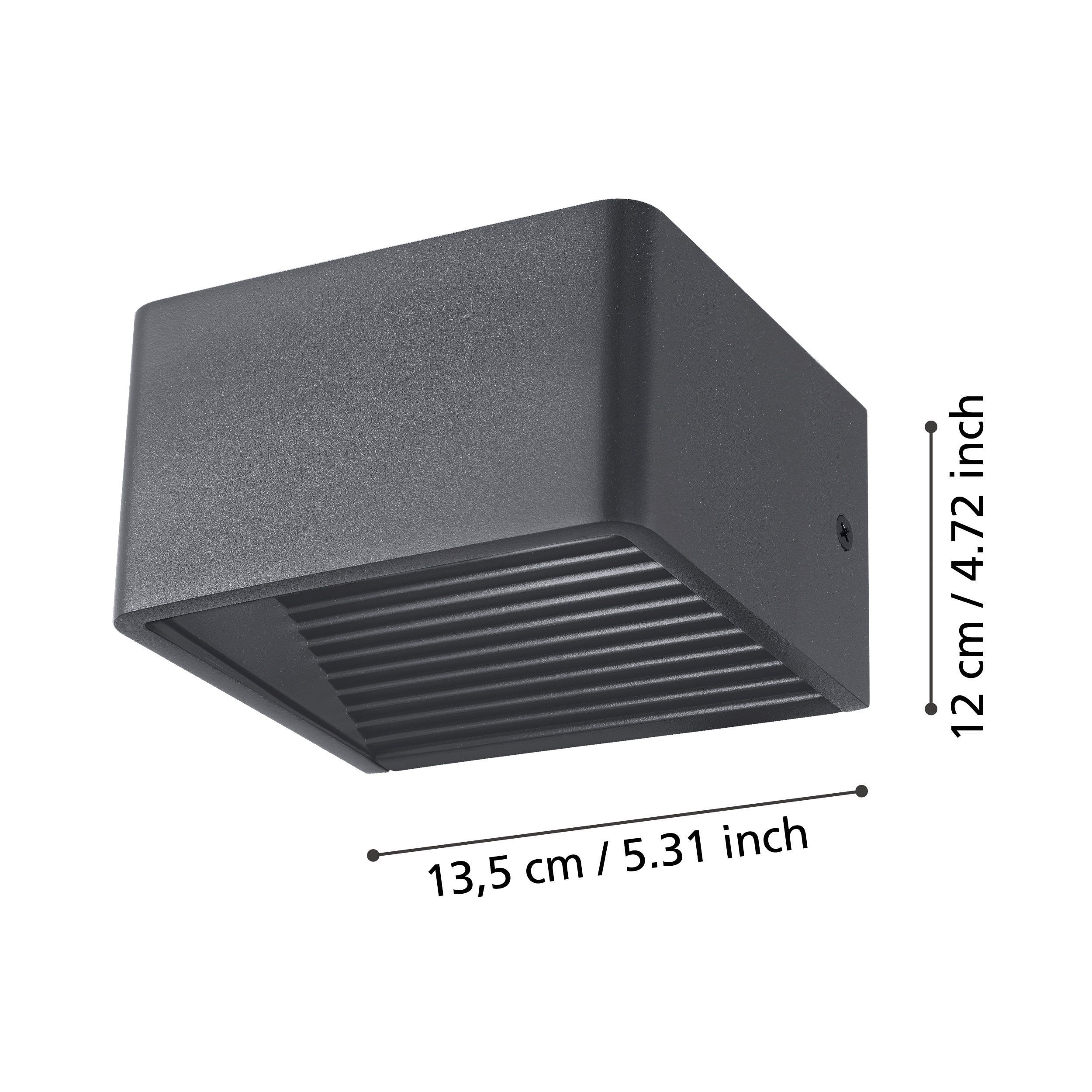 DONINNI 1 - Applique - LED 6,2W 3000K 550Lm inclusa - Struttura in alluminio / finitura antracite; Diffusore in plastica / finitura bianco; IP55;
L135 x 120 H75