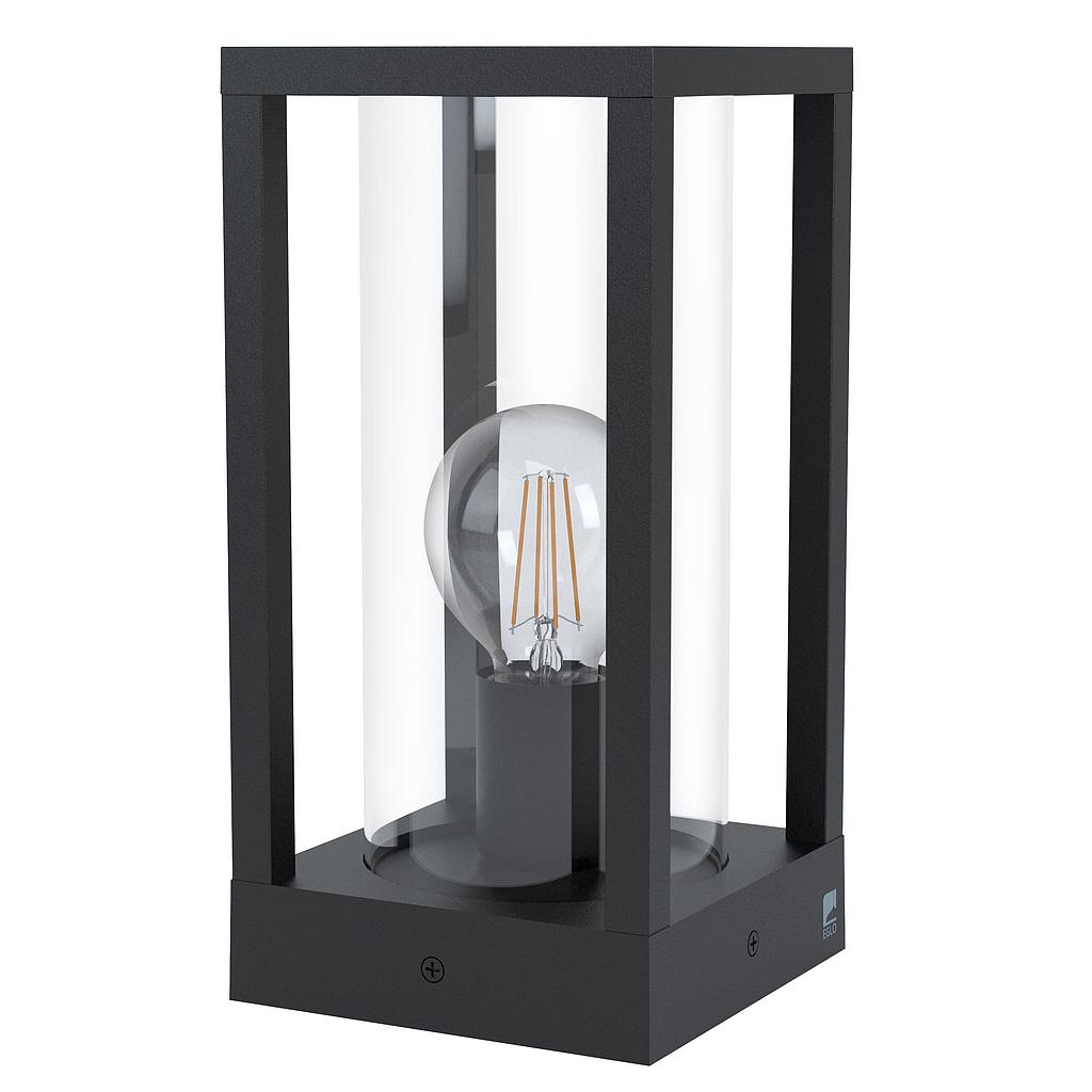 CASCINETTA - Paletti basso - E27 1X40W - Struttura in alluminio fuso / finitura nero; Diffusore in vetro / finitura chiaro; IP54;
L150 x 150 H305