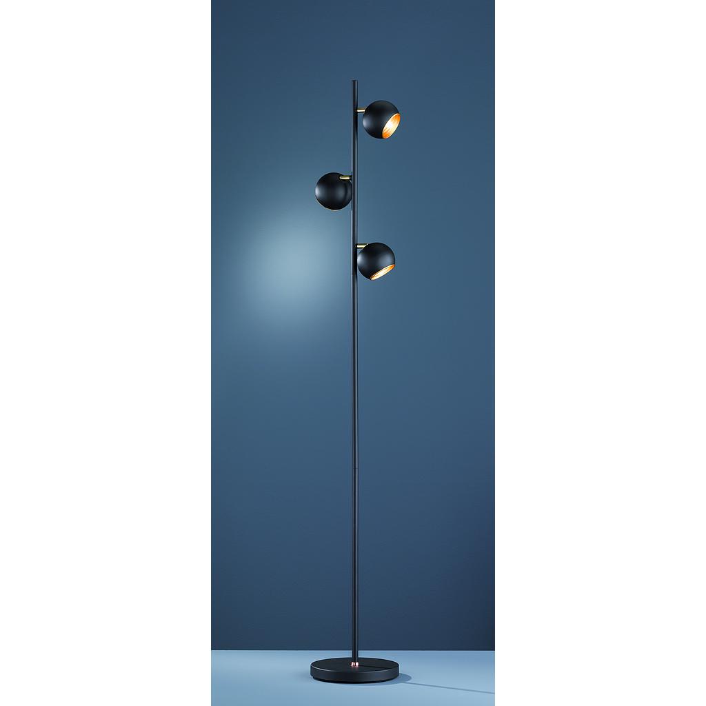 DAKOTA PIANTANA METALLO NERO E ORO CON 3 DIFFUSORI ORIENTABILI COM DIMMER INTEGRATO H. 155CM