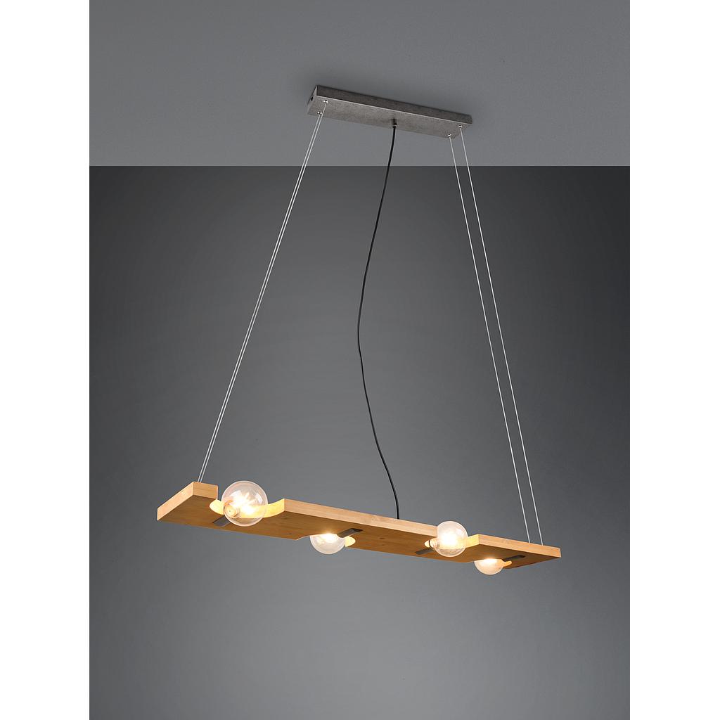 TAILOR SOSPENSIONE LEGNO NATURALE E METALLO ACCIAIO ANTICATO 4 LUCI L. 115CM